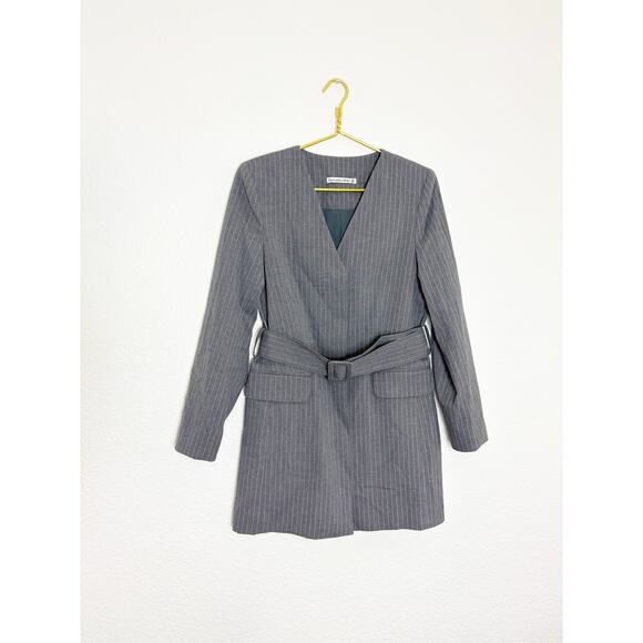 NWOT Abercrombie & Fitch Belted Blazer Mini Dress Size XS Gray Pinstripe Preppy - Picture 3 of 11